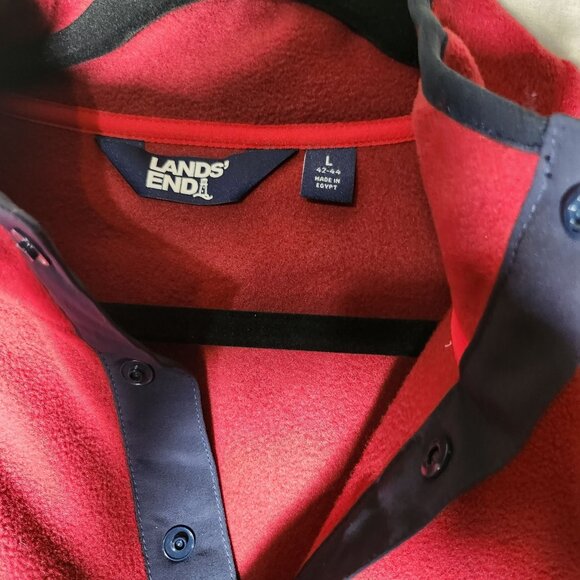 Lands' End Red & Navy Nautical Polar Pullover Fleece Sweater L‎ 100% Polyester - Picture 5 of 6